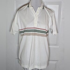 Izod Club White Short Sleeve Striped Polo Shirt Women's Large Pink Green